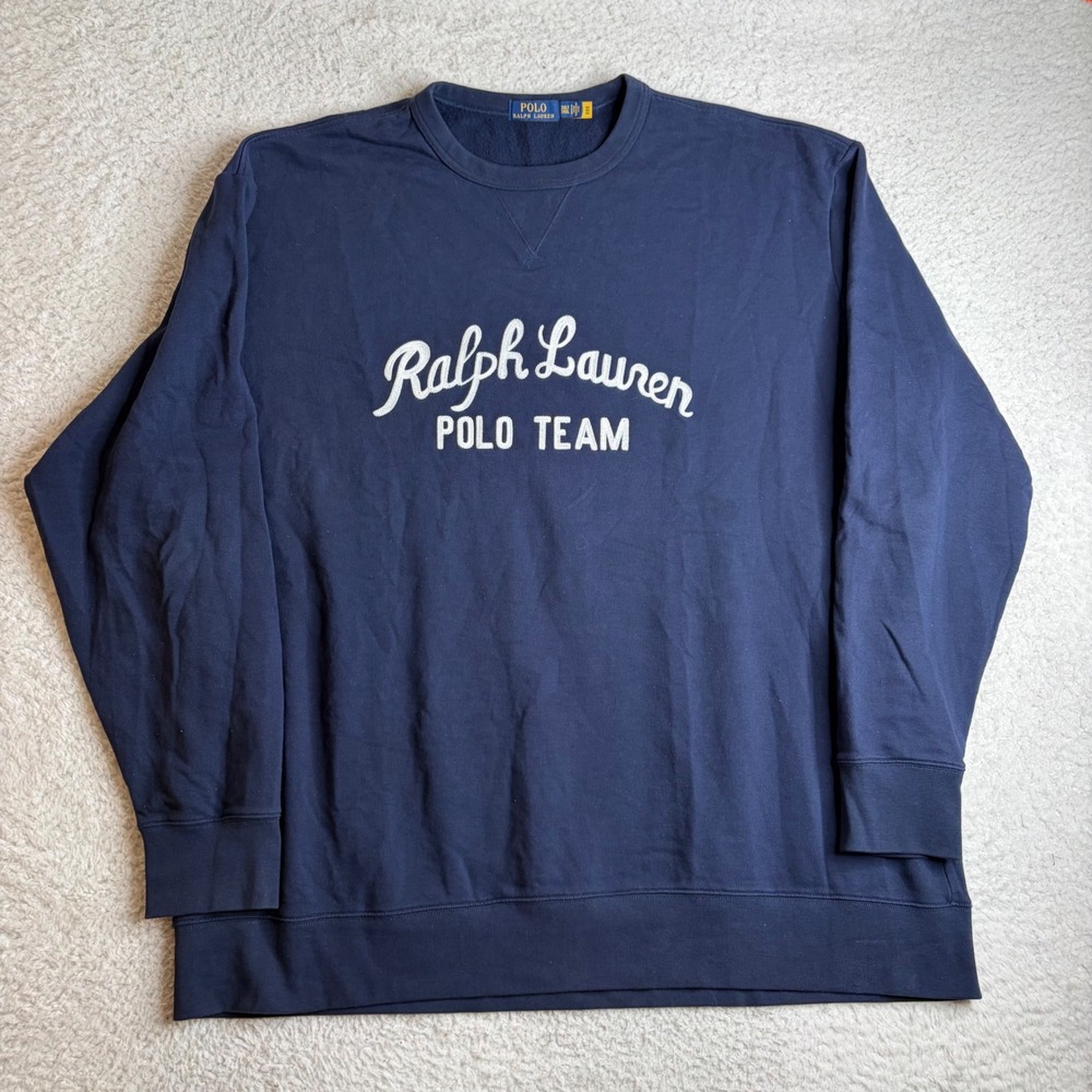 Polo Ralph Lauren Mens 3XLT Navy Blue Polo Team Graphic Crewneck Sweatshirt